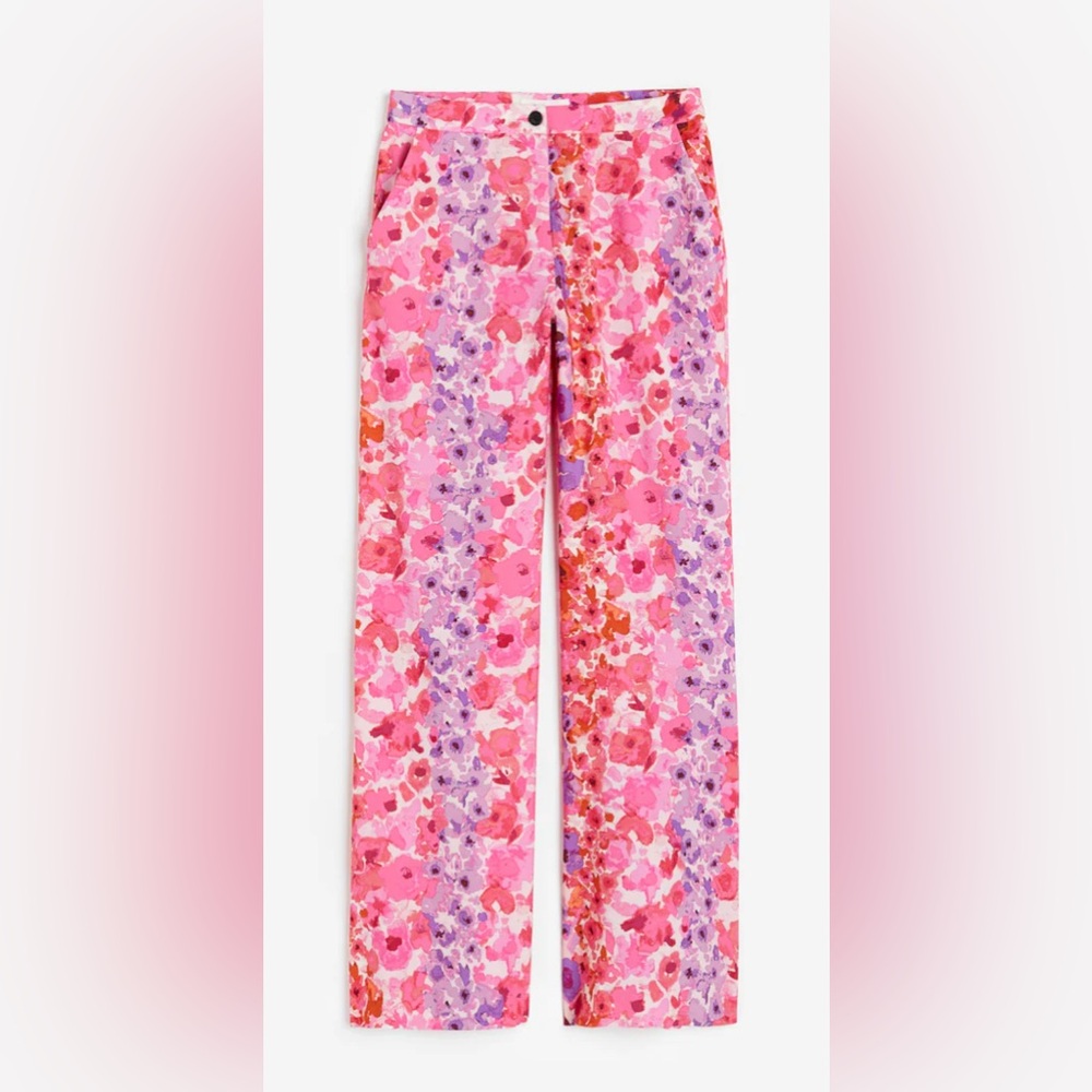 H&M nwt size 16 Floral Pink and Purple Wide-Leg Pants. A233
